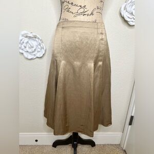 Banana Republic Linen Metallic Gold/Tan A-Line Fit & Flare Skirt Sz 10